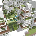 Modern Multi Story Residential Complex With Green Spaces And Landscaped Gardens