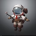 Cartoon Astronaut Character With White Suit Red Scarf And Small Creature On Stick