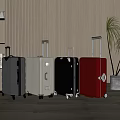 Stylish Hard Shell Suitcases With Gray Silver Black Red Colors In Modern Wooden Interior