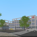 Modern Office Building With White Exterior Surrounded by Green Trees and Parking Area