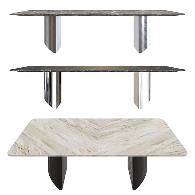 Modern Dining Table With Black And Light Colored Marble Tabletop And Metal Legs 3d model