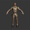 3D Police Officer Character Model In Brown Uniform With Badge Holster And Outstretched Arms