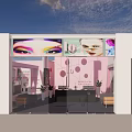 Beautiful Pink Cosmetics Store With Display Shelves And Numbered Labels