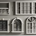 Various Casement Windows With White Frames Grid Designs And Arched Rectangular Shapes 3d model