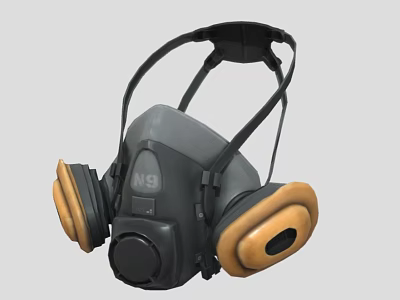 N95 Protective Gas Mask With Gray Body Brown Ear Cups And Head Straps 3d model