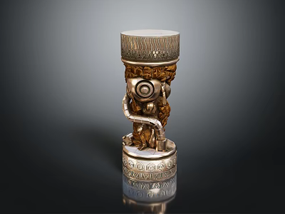 Ornate Carved Column With Gold Silver Accents Intricate Patterns And Decorative Top Base 3d model