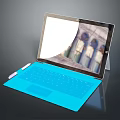 Modern Electronic Tablet With Blue Keyboard Stylus Pen Displaying Building View 3d model