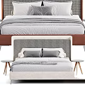 Modern Bed Design With Woven Leather Headboard Pillows Throw Blanket And Side Table 3d model