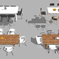 Modern Wooden Dining Table Combinations With Various Chairs And Fruit Platters 3d model
