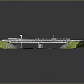Modern Bridge Structure With Road Lanes Grass Areas And Street Lights