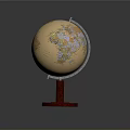 Detailed World Globe With Red Wooden Base And Metal Stand