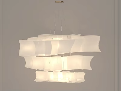 Modern White Chandelier With Translucent Wavy Panels Hanging Against Light Wall 3d model