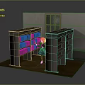 Cozy Study Room Interior With Brown Bookshelves Books And Lattice Window Girl