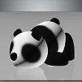 Cute Panda Plush Toy Lying Down On Shiny Background With Black And White Fur Design