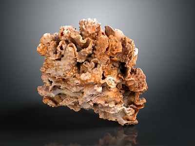 Natural Coral Formation With Brown Beige Porous Texture And Irregular Shape On Dark Background 3d model