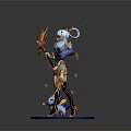Mythical Female Character With Golden Wings Magic Staff And Small Creatures On Blue Aura Base