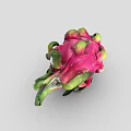 Fresh Ripe Dragon Fruit with Pink Skin and Green Leafy Tips on White Background