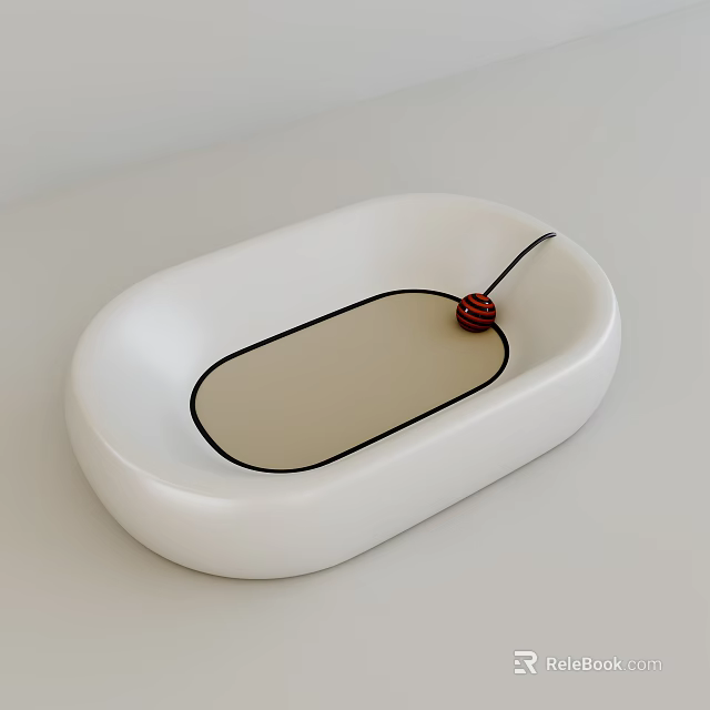 White Oval Tray With Brown Mat Red Woven Ball And Black String 3d model 
