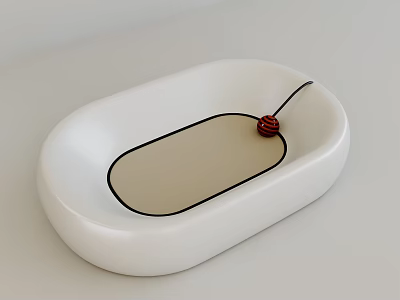 White Oval Tray With Brown Mat Red Woven Ball And Black String 3d model