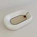 White Oval Tray With Brown Mat Red Woven Ball And Black String