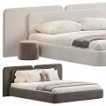 Light Beige And Dark Grey Bed Frames With Plush Pillows And Soft Blankets 3d model
