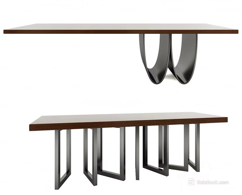 Contemporary Dining Table With Wooden Top And Stylish Metal Legs Design Structure 3d model 