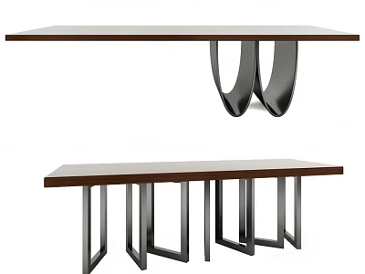 Contemporary Dining Table With Wooden Top And Stylish Metal Legs Design Structure 3d model