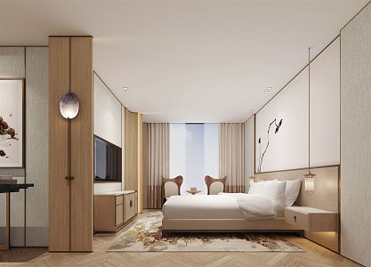 New Chinese Room Hotel Room 3d model