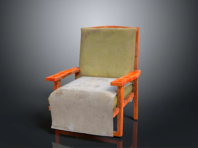 Modern Wooden Chair With Orange Frame Light Green Cushion And Gray Cloth 3d model