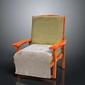 Modern Wooden Chair With Orange Frame Light Green Cushion And Gray Cloth