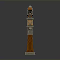 Vintage Street Lamp With Wooden Pole Metal Accents And Hanging Lantern