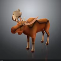Cartoon Style Orange Moose 3D Model With Large Antlers And Shiny Surface On Dark Background