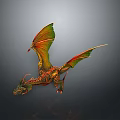 Colorful Mythical Dragon Flying With Green Red Wings And Golden Scales