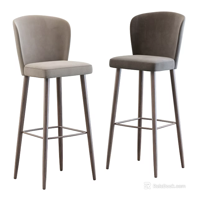 Modern Gray Bar Stools With Fabric Seats Metal Legs High Back And Cross Support 3d model 