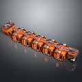Orange Connected Mechanical Units With Red Accents And Reflective Surface 3d model