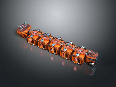 Orange Connected Mechanical Units With Red Accents And Reflective Surface 3d model