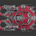 Sci Fi Spaceship 3D Model With Red And Silver Exterior Multiple Engines And Circular Hull 3d model