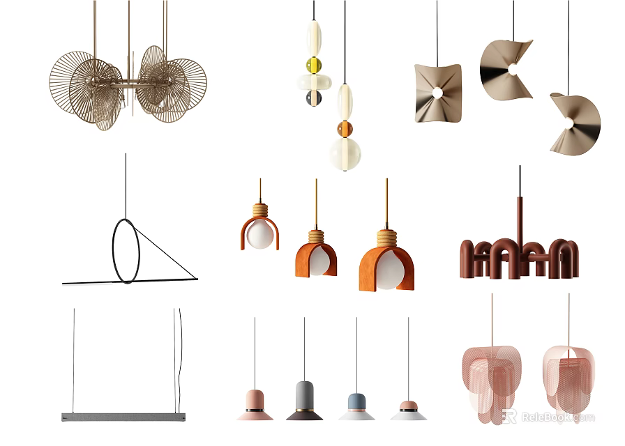 Modern Contemporary Pendant Lights with Geometric Shapes Metal Frames and Woven Details 3d model 