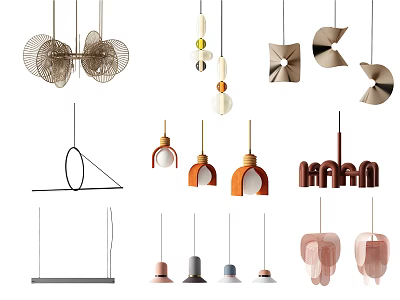 Modern Contemporary Pendant Lights with Geometric Shapes Metal Frames and Woven Details 3d model