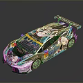 Race Car With Anime Girl Graphics Blue White Color Scheme And Rear Spoiler