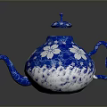 Blue And White Decorative Teapot With Cherry Blossom Patterns And Crackle Glaze