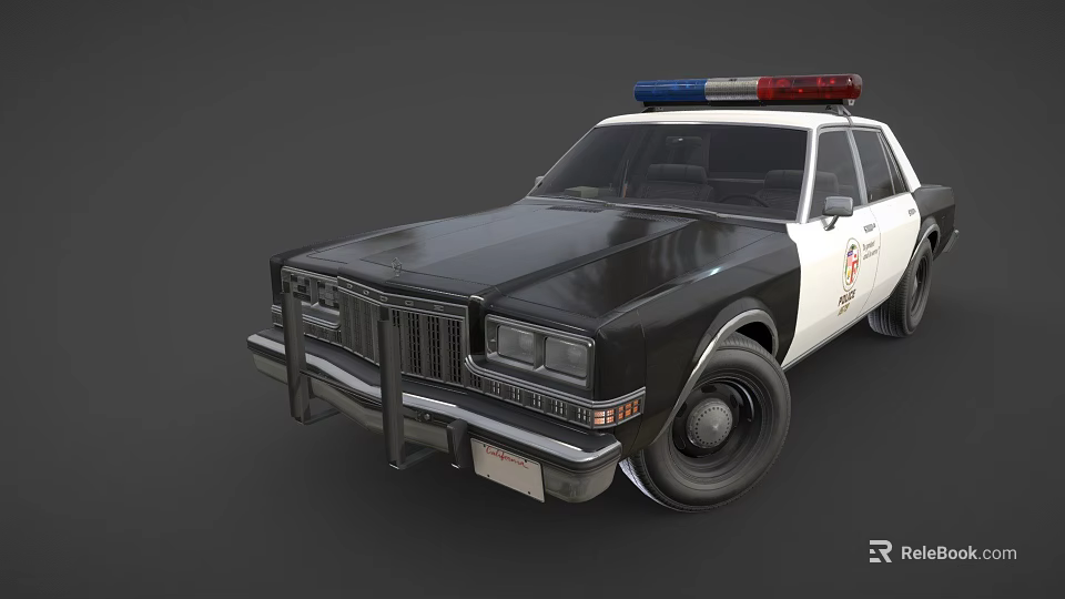 Classic Black And White Police Car With Red Blue Emergency Lights And Front Grille 3d model 