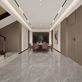 Modern Restaurant Interior Design with Marble Floor Wooden Walls and Dining Table Chairs