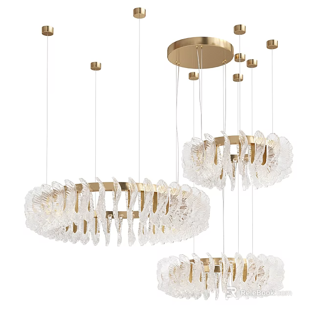Modern Luxury Crystal Chandelier With Gold Frame Round Hanging Elegant Light Design 3d model 