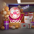 Colorful 7th Anniversary Event Setup With Balloons Gift Boxes And LOGO