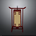 Traditional Chinese Red Lantern With Wooden Frame Geometric Patterns And Translucent Linen Shade