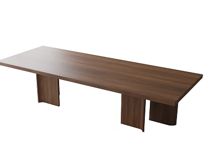 Long Rectangular Modern Minimalist Tea Table Set With Walnut Wood Top And Sturdy Legs 3d model