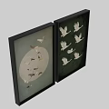 Abstract Paintings With Circular Background Flying Birds And Green Background White Cranes