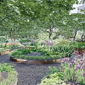Modern Garden Landscape Design With Trees Shrubs Lawn And Building Steps