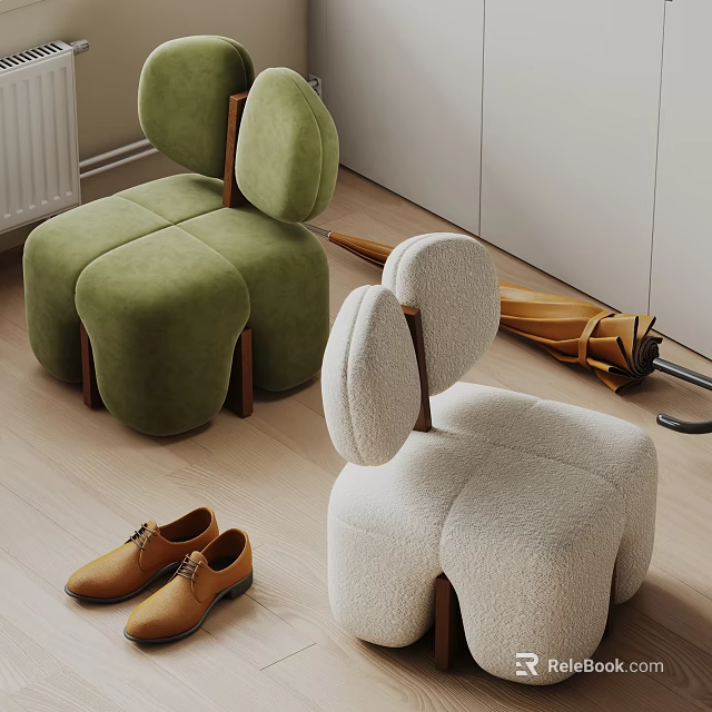 Modern Single Sofa In Green And Ivory With Soft Plush Fabric And Wooden Legs 3d model 